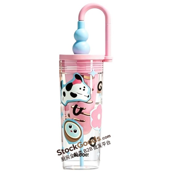 Pink Gourd Shape Straw Cup With Dalmatian Print 780ml With Tea Filter